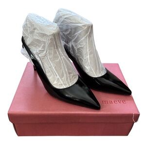 NWT Maeve Anthropologie Black Patent Leather Pointed Toe Slingback Heels 8